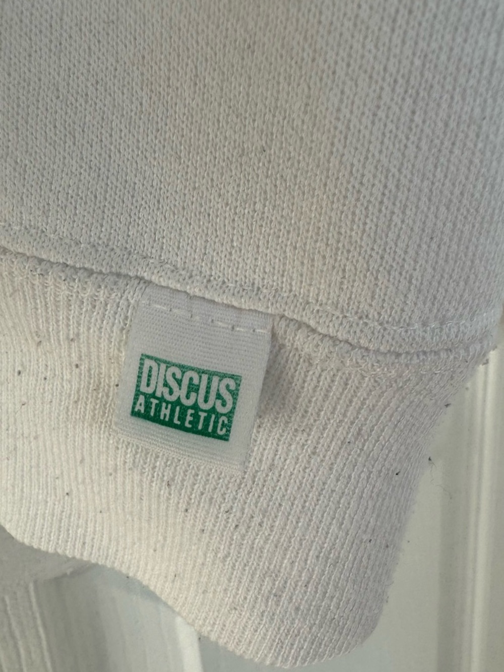 VINTAGE White Crewneck Sweater with Green Collar and Pastoral Knit Panel - Picture 8 of 8